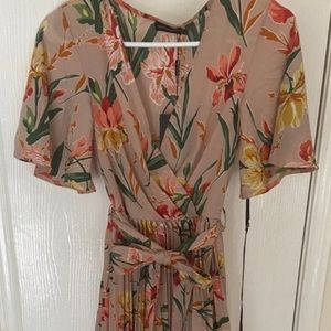 Peachy Floral Pleated Mid Length Dress